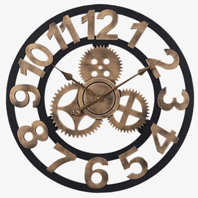 horloge murale moderne à engrenages en bois vintage silencieuse