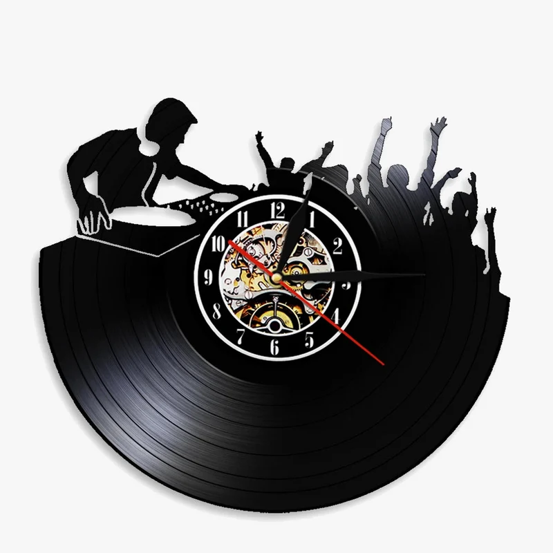 horloge murale 3d vinyle pour ambiance disco et soirée musicale