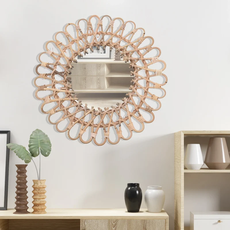 miroir mural rond en rotin au design nordique élégant