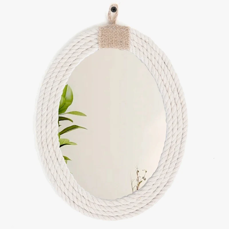 miroir ovale en corde style nautique avec frange en macramé
