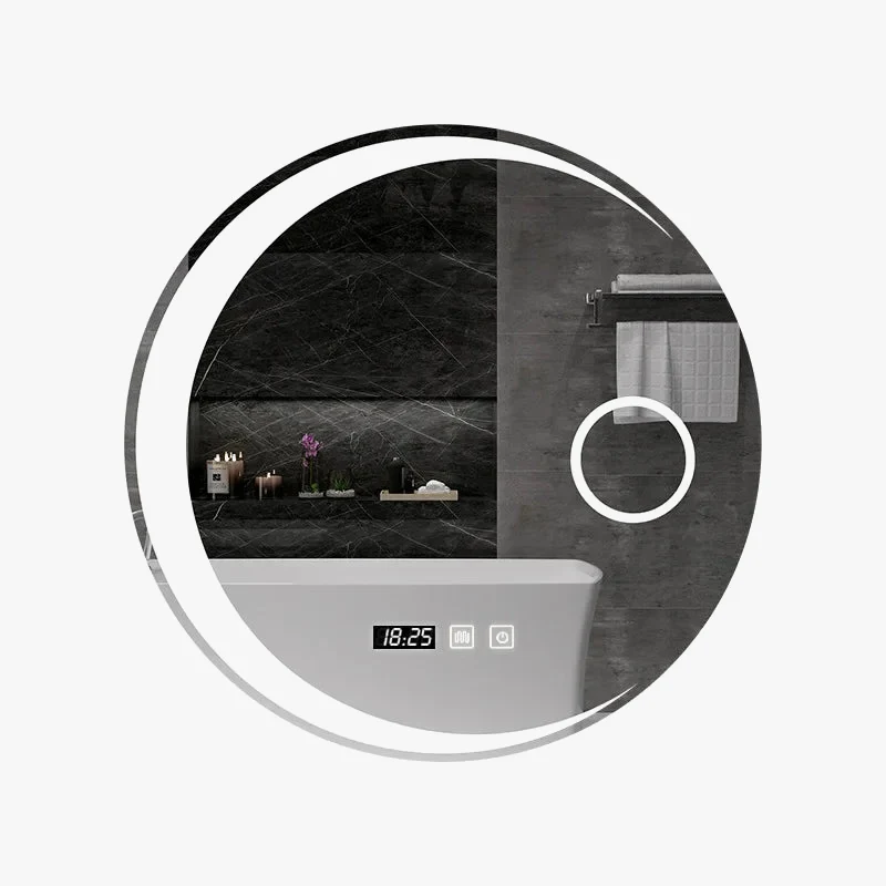 miroir rond avec lumières led cadre en acier noir