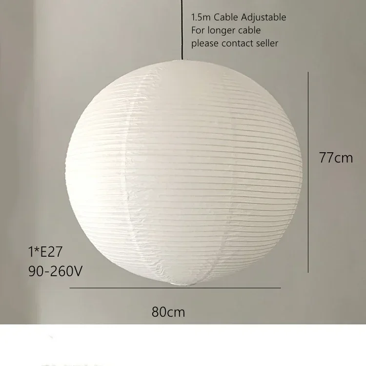 Washi Paper Pendant Lights Round Suspension Chandelier Hanging Lamp for Living Room Bedroom