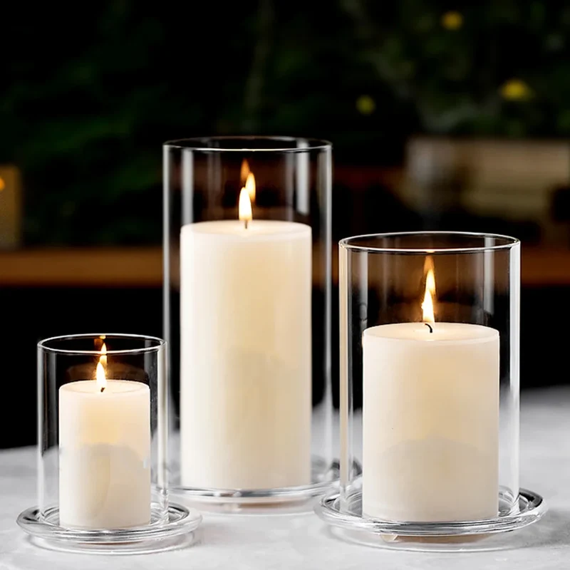lot de 3 bougeoirs en verre transparent pour bougies chauffe-plat