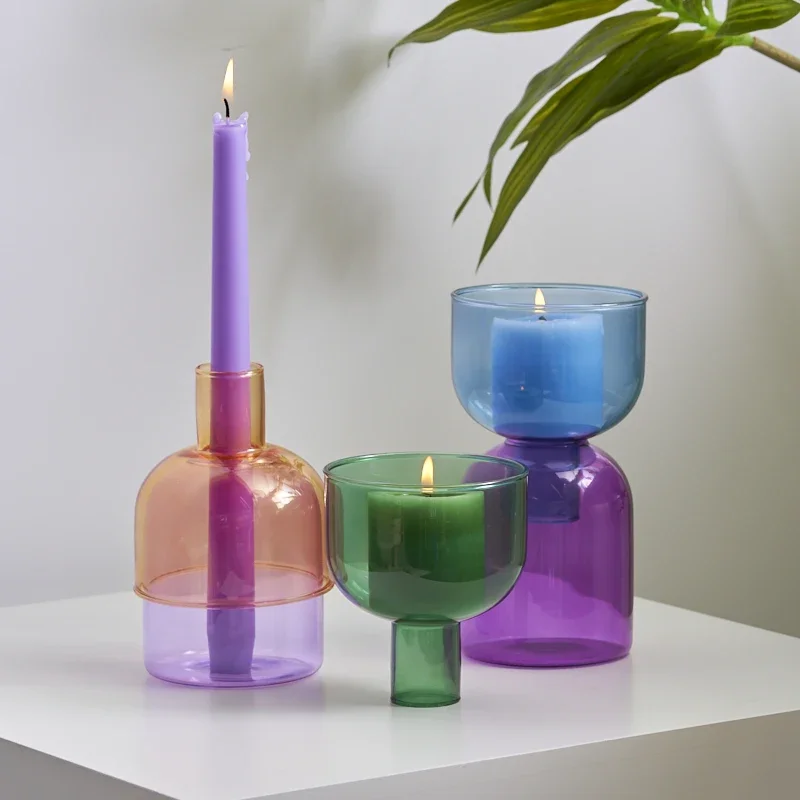 bougeoir décoratif en verre pour bougies et plantes