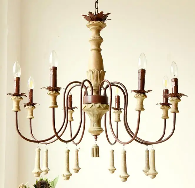 lustre industriel en résine antique avec bougeoirs à led