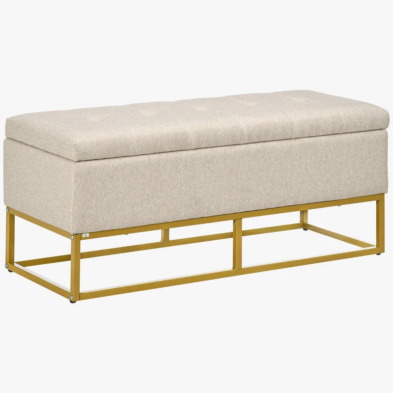 banc de rangement tapissé en lin housse rabattable pratique et élégant