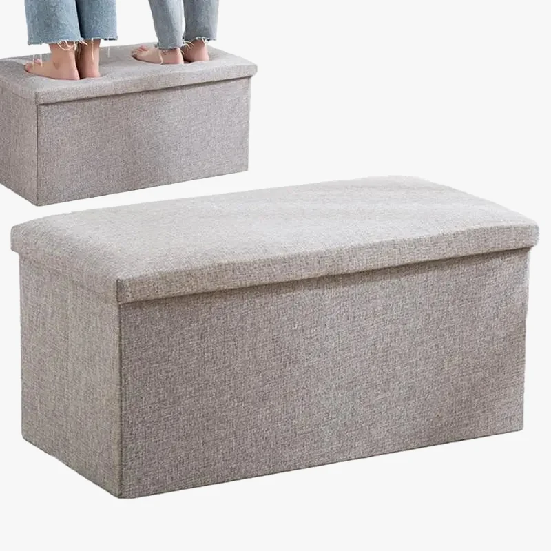 banc ottoman pliable avec rangement en tissu rectangulaire