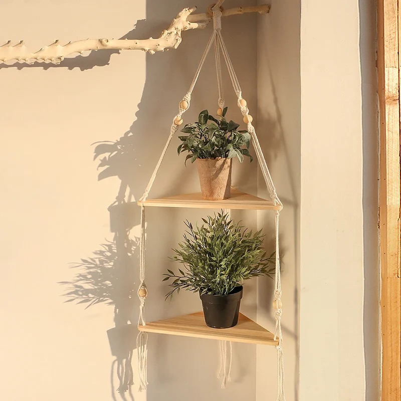 étagère murale flottante en bois pour décoration intérieure bohème