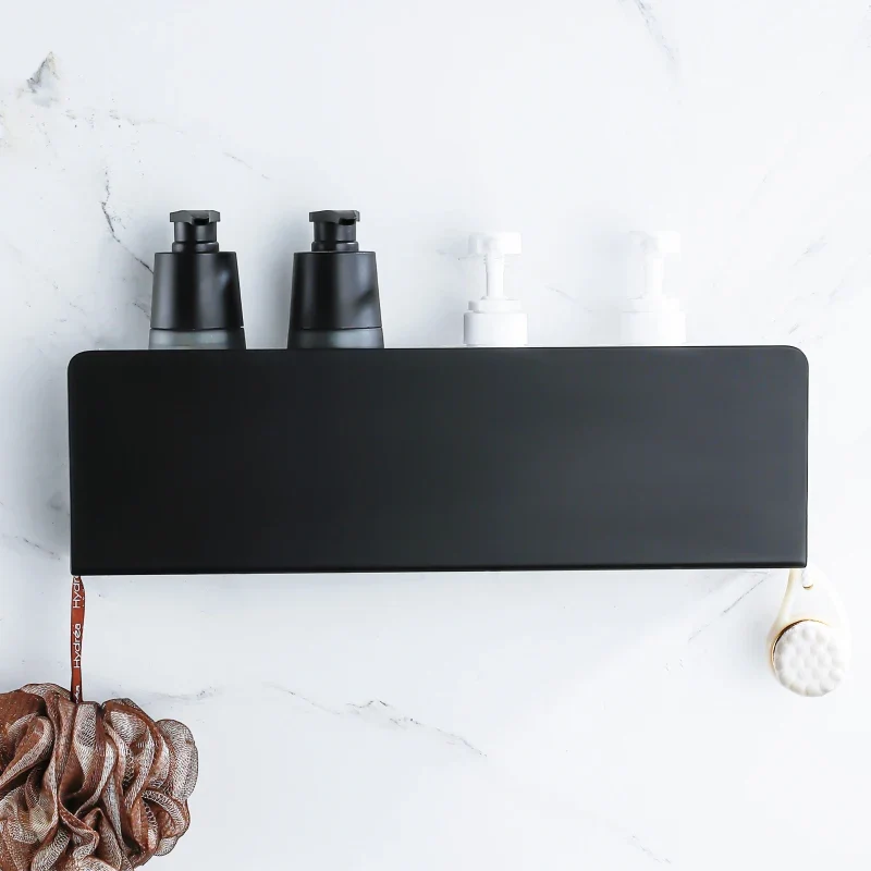 etagère de rangement murale avec crochets en aluminium pour douche et cuisine
